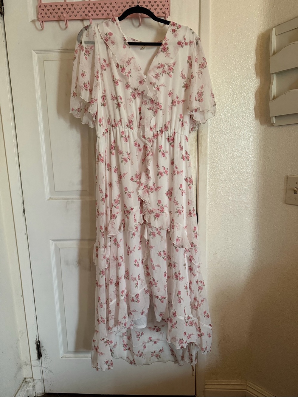 White Floral Ruffled Maxi Dress - Pink Blossoms